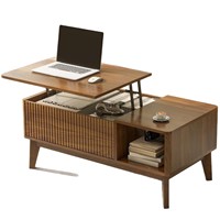Table basse pliable moderne et simple avec plateau en bois massif et structure en fer, fonction de rangement, meubles de salon