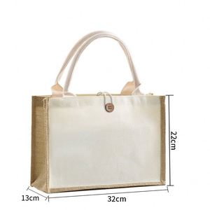 Sac en toile de jute réutilisable et écologique, personnalisé avec logo, style bouton, pour cadeaux d'entreprise et d'affaires, vente en gros - Product Image 1