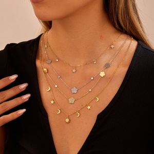 Kalung Liontin Bunga Bintang Bulan Berlapis Emas 18K Mewah dengan Baja Anti Karat PVD dan Batu CZ untuk Perhiasan Sehari-hari Wanita - Product Image 1