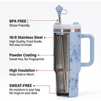 Gobelet floral à double paroi sous vide de 40 oz avec poignée, paille réutilisable et bouchon floral, coffret cadeau – Vente chaude