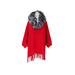 Best Supplier Wholesale <strong>Women</strong> Knitted <strong>Shrugs</strong> Advanced Fabric Long Woolen <strong>Shrug</strong> With Fox Fur Collar - Product Image 4
