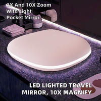 Miroir de maquillage de voyage en plastique éclairé par LED, rechargeable, grossissement 1X/10X, capteur tactile, lumière de jour USB, miroir de poche