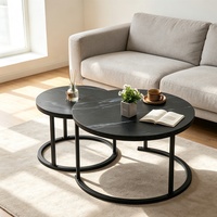 Tables basses d'appoint rondes en métal effet marbre blanc de luxe, ensemble de 2, pour la maison, l'hôtel, le restaurant