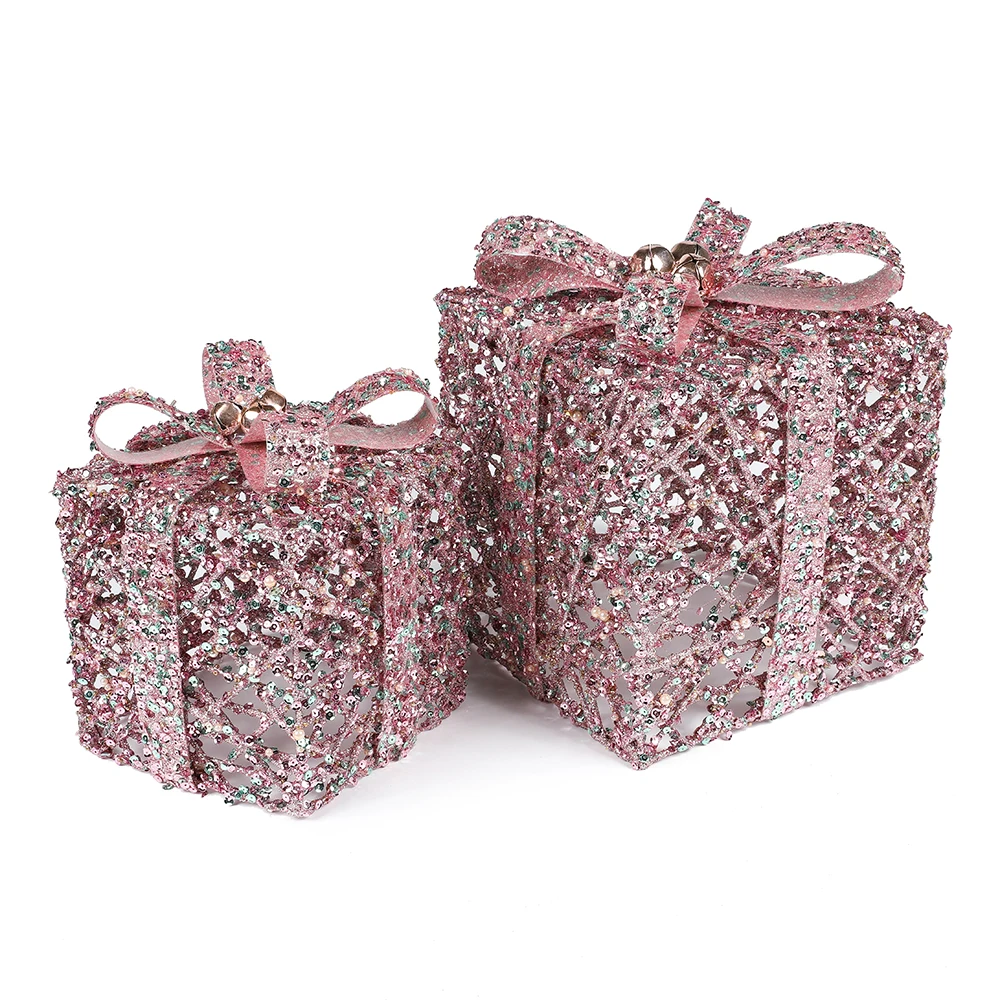 Factory Direct Sale 6+8inch Set 2 Glitter Xmas Knitted Gift Present Table Decoration Party Wedding Celebration Decoration Pink