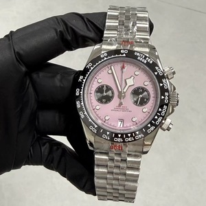 Nuevo Reloj Cronógrafo de Cuarzo para Hombre de 39 mm con Esfera Rosa y Cristal de Zafiro, con Movimiento VK64 - Product Image 5