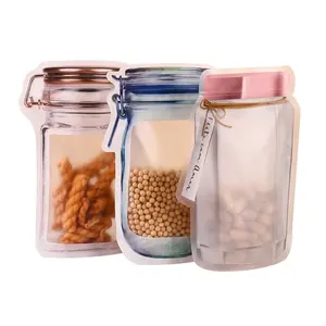 Vários Estilos Mason Jar Shape Ziplock Bag Frosted Stand Up Pouch Food Packaging Bag for Candy Biscuit Snack