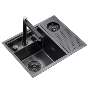 Bar <span class=keywords><strong>noir</strong></span> mat évier de <span class=keywords><strong>cuisine</strong></span> caché tasse rondelle au-dessus du montage lavabo pliant robinet mélangeur 304 Rv évier <span class=keywords><strong>cuisine</strong></span> - Product Image 4