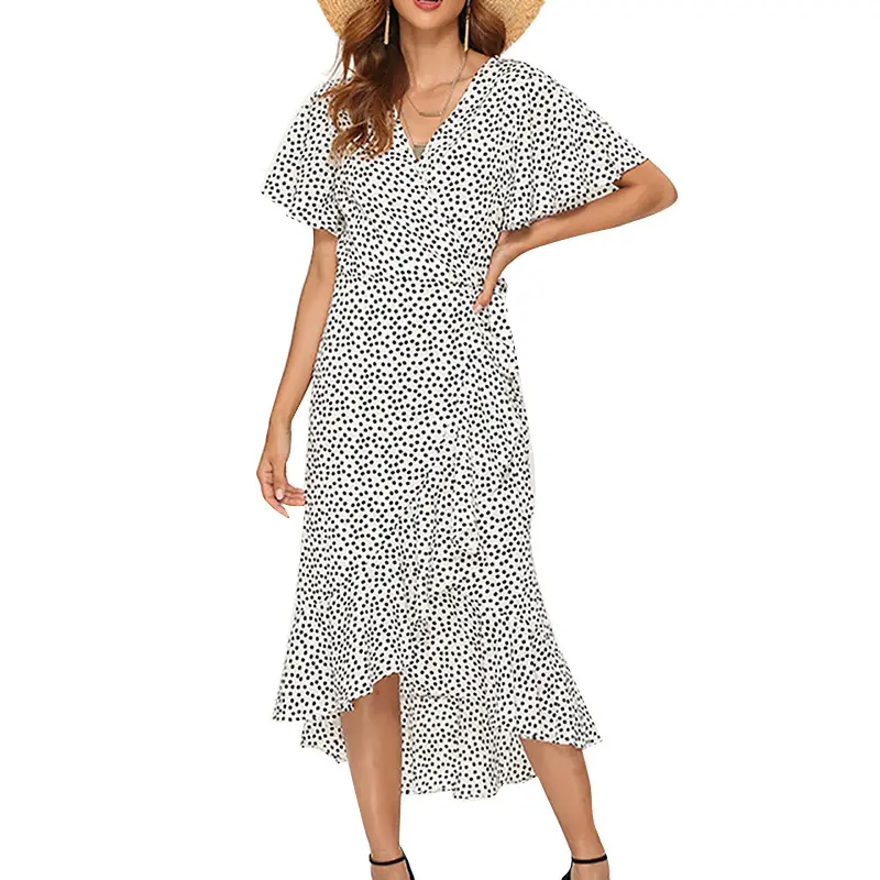 Factory direct sales dress sexy womens summer dresses casual short-sleeve lace-up polka-dot dress