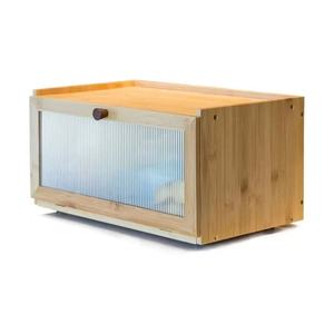 Boîte à pain en bambou, conteneur de rangement en bois avec porte en verre pour comptoir de cuisine - Product Image 1