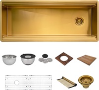 Évier de cuisine moderne Qijiang 45 pouces, carré, simple bac, fait main, encastré, en acier inoxydable 304 de calibre 16