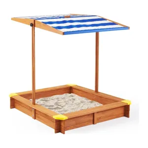 Sandbox infantil com tampa Sandpit de madeira w/ajustável Canopy para quintal