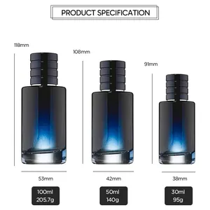 Groothandel Luxe Dames 30Ml 50Ml 100Ml Gepersonaliseerde Gradiënt Blauwe Huidverzorging Glas Parfumfles Met Dop