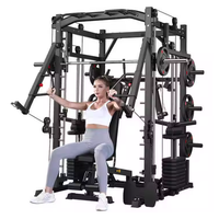 Equipo de fitness con estructura de pórtico, máquina Smith multifuncional, entrenador comercial integrado, banco de press y rack de sentadillas de acero inoxidable
