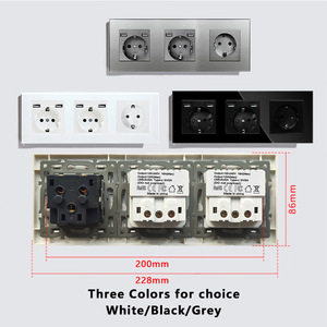 เต้ารับไฟฟ้าแบบรัสเซีย 16A แผงกระจกนิรภัย พร้อมพอร์ต USB เต้ารับแบบฝังในบ้าน สีดำ ขาว เทา - Product Image 1