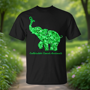 T-shirt con elefante e fiocco per la sensibilizzazione sul cancro alla vescica epatica - Product Image 3