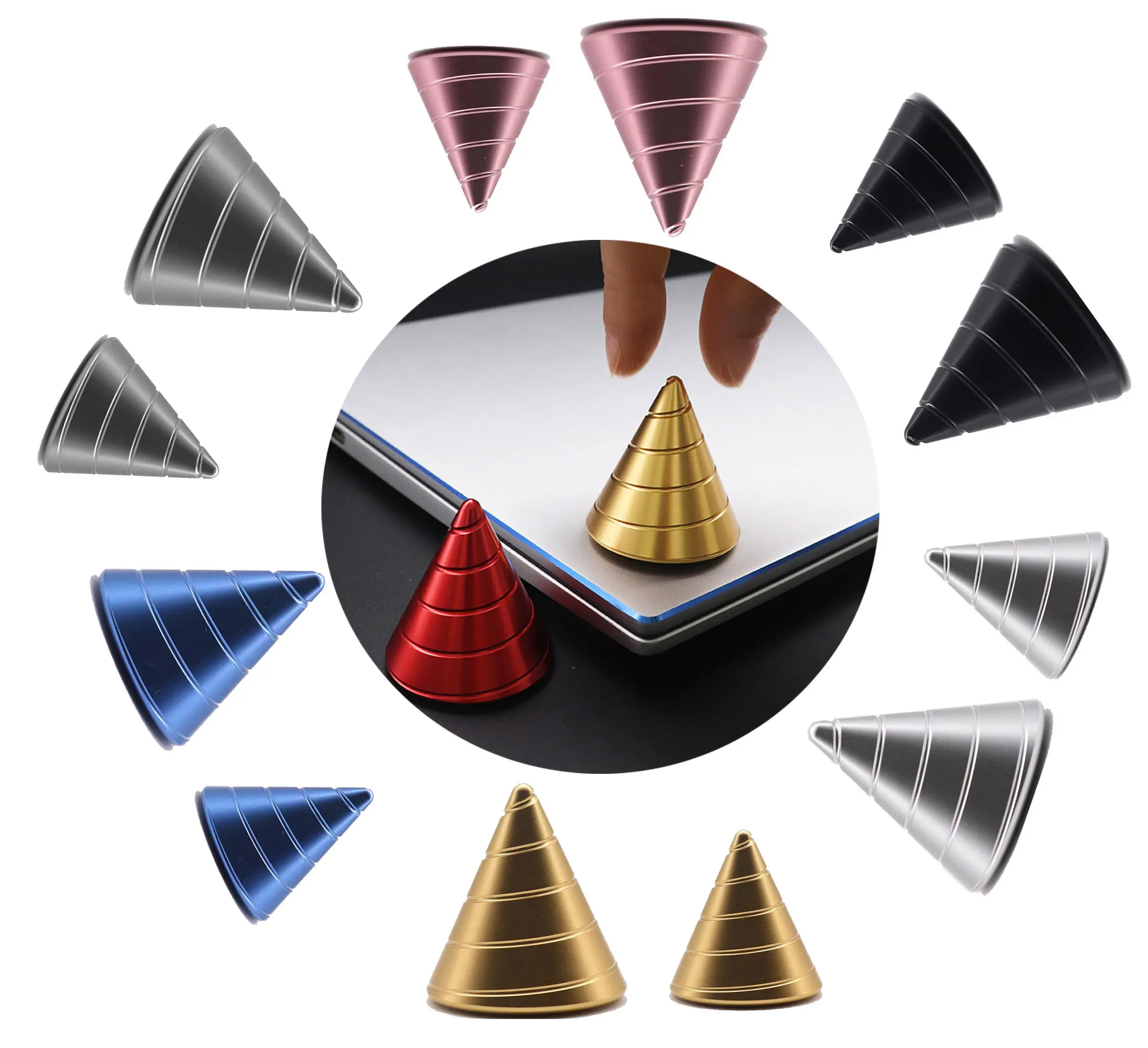 Novelty anti stress decompression taper Fidget gyros Desktop Rotary Gyro Kinetic Fingertip Pyramid gyros cone Spiner gyroscope