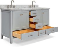 Meuble-lavabo de salle de bain moderne en MDF laqué bleu de 60 pouces avec lavabo rectangulaire en marbre de Carrare italien pour usage hôtelier