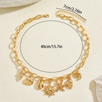 Collar de Gargantilla de la Serie Holiday Ocean para Mujer, con Dijes de Estrella de Mar, Cangrejo, Delfín y Concha, Chapado en Oro, para Verano