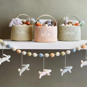 Cesta de conejito de Pascua personalizada huevos caza algodón Pinchy Rosa acolchado cesta de Pascua para niños caza de dulces - Product Image 1