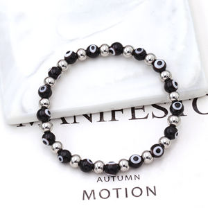 Boho Elástico Unisex <span class=keywords><strong>Chamilia</strong></span> Bola Redonda 6mmBeads Color Mezclado Azul Arco Iris Ojos Malvados Pulseras Hechas A Mano - Product Image 3