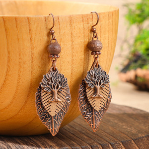 Pendientes Colgantes con Forma de Hoja Estilo Bohemio, Chapados en Cobre Antiguo, con Cuero PU, Joyería de Moda para Mujer - Product Image 3