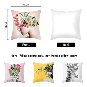 Funda de Almohada Decorativa Moderna con Estampado de Personajes, Diseño Floral y Retrato de Mujer para Decoración de Sofá - Product Image 3