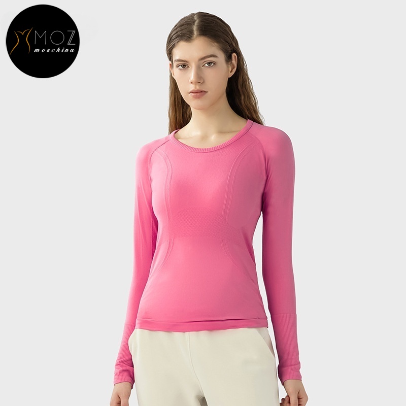 New Lightweight Four-Way Stretch Skinny Fit Front Quick-Dry Long Sleeve Top Women's Seamless One-Piece Yoga Shirt Breathable