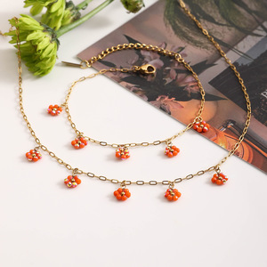 Collier pendentif fleur en acier inoxydable avec chaîne dorée, bijou de fête, accessoire de mode pour femme - Product Image 2