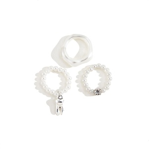Lot de 3 bagues vintage en perles pour femmes, perles bohèmes, zircon brillant, pendentif en métal, bijoux tendance originaux, cadeaux - Product Image 6