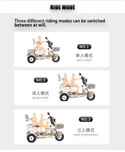 Triciclo de Aluminio y Acero de Tres Asientos con Motor Central de 500W, Batería de Plomo-Ácido de 60V, Bicicleta Eléctrica de 48V para Personas Mayores - Product Image 2