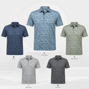 Polo de golf personnalisé en tissu texturé bleu pour homme, performance, imprimé, anti-humidité, extensible, fabricant OEM ODM, marque privée - Product Image 2