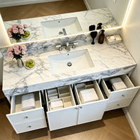 Ensembles de meubles-lavabos de salle de bain de luxe en bois de noyer avec vasque intégrée et miroir LED encadré pour la maison (OEM/ODM)