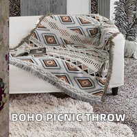 Nouvelle arrivée : Couverture de pique-nique mexicaine bohème tissée, décoration pour canapé et lit avec pompons, couverture rectangulaire anti-boulochage