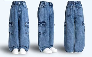 Pantaloni Jeans di ultima generazione per ragazza Street Hip Hop Multi Pocket pantaloni <span class=keywords><strong>Cargo</strong></span> per bambini Jeans Vintage di alta qualità per ragazza - Product Image 6