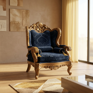 Fauteuil individuel de designer Royal, structure en teck massif, coussin rembourré en mousse, style traditionnel pour salon - Product Image 4
