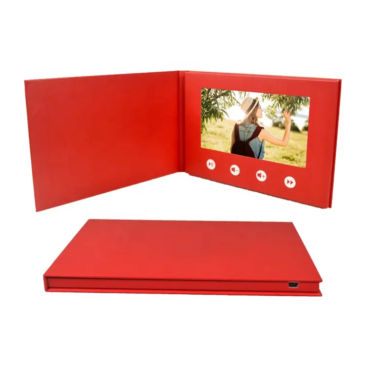 Heißer verkauf rot papier video player 7 zoll lcd-bildschirm elektronische buch video foto alben business video broschüre karte für hochzeit