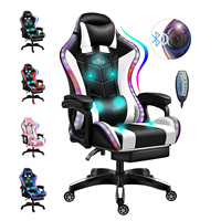 Chaise de jeu ergonomique en cuir PU avec massage à 7 points, haut-parleur Bluetooth et éclairage RGB pour salle de sport électronique et bureau