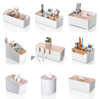 Boîte de gestion des câbles de bureau au design moderne Organisateur de câbles en plastique PP à couverture en bois avec 4 sorties pour cacher les câbles d'organisation