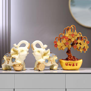 Éléphant chanceux Une paire d'ornements Luxe léger Salon haut de gamme Meuble TV Décoration de la maison Décorations créatives modernes - Product Image 2