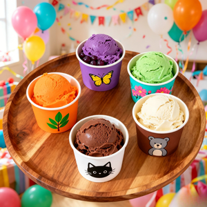 Bol à yogourt glacé et gelato jetable personnalisé avec logo imprimé, avec couvercle et cuillère, en papier, bol à crème glacée jetable personnalisé en papier - Product Image 4
