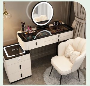 Tocador de Madera Maciza Blanca para Maquillaje con Espejo LED con Carga Inalámbrica, Mesa de Maquillaje Ecológica - Product Image 4