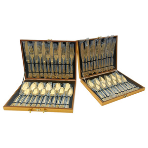 large Set Gold Plastic Plates Sets with Disposable Cutlery Dinnerware sets for Wedding Parties 410 stainless from CHINA