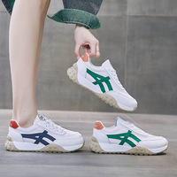 Chaussures décontractées pour femmes, style coréen, à lacets, avec doublure en maille, tige en PU, semelle extérieure en caoutchouc, pour le printemps, pour étudiantes, chaussures de course, style 'Dad Shoes' rehaussantes