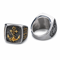 Bague Chevalière en Acier Inoxydable 316L avec Motifs Ancre Maritime, Épée Zulfiqar et Galleon, Bijou Sacré Dévotionnel pour Homme