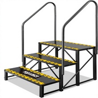 Escalier portable pour spa et camping-car en acier, 3 marches, avec double main courante, poutres transversales renforcées des deux côtés, capacité 660 lbs, modèle 2026 mis à jour