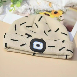 Nhà máy cung cấp dệt kim mùa Đông <span class=keywords><strong>LED</strong></span> hat cho chạy ngoài trời Beanie với ánh sáng tùy chỉnh kem với sọc đen <span class=keywords><strong>LED</strong></span> dệt kim hat - Product Image 6