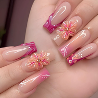 Ongles artificiels 3D en forme d'étoile de dessin animé pour l'été, longs, carrés, motif goutte d'eau, imprimé vache, à presser, manucure Kawaii, fournitures pour ongles