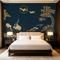 Papier peint 3D en feuille d'or de luxe léger, toile murale sans couture pour fond de salle de thé, club, tête de lit de chambre d'hôtel