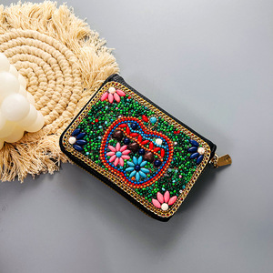 Nouveau riz perle concepteur pomme motif tissage portefeuille carte sac personnalisé zéro portefeuille créatif à la main en cuir PU portefeuille - Product Image 2