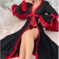 Robe de sorcière sexy en maille transparente noire avec dentelle rouge, tailles S-XXL, pour jeu de rôle, cosplay, lingerie, ensemble de contrôle léger